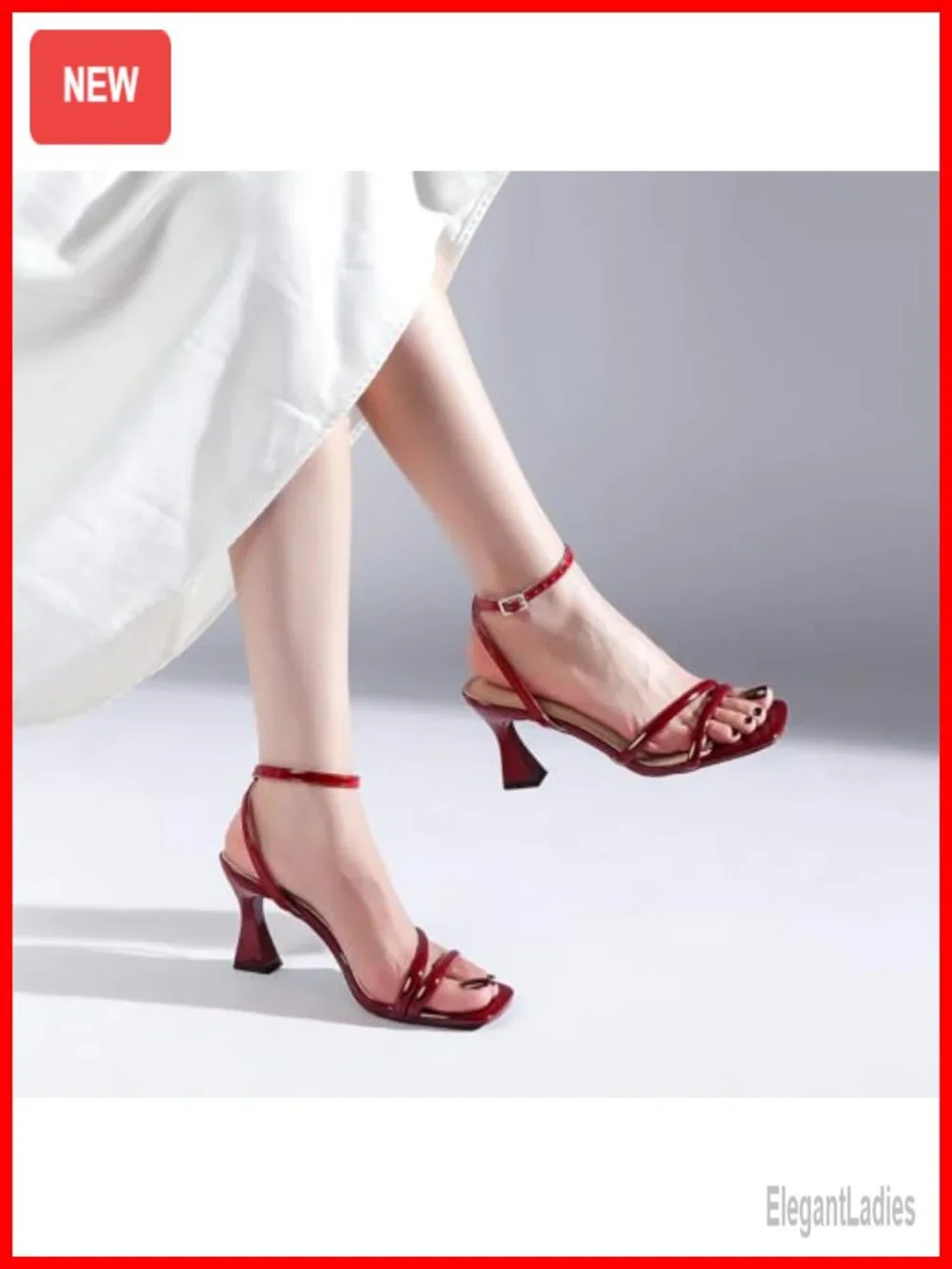 Kitten Heel Square Open Toe Strappy Sandal Adjustable Buckle